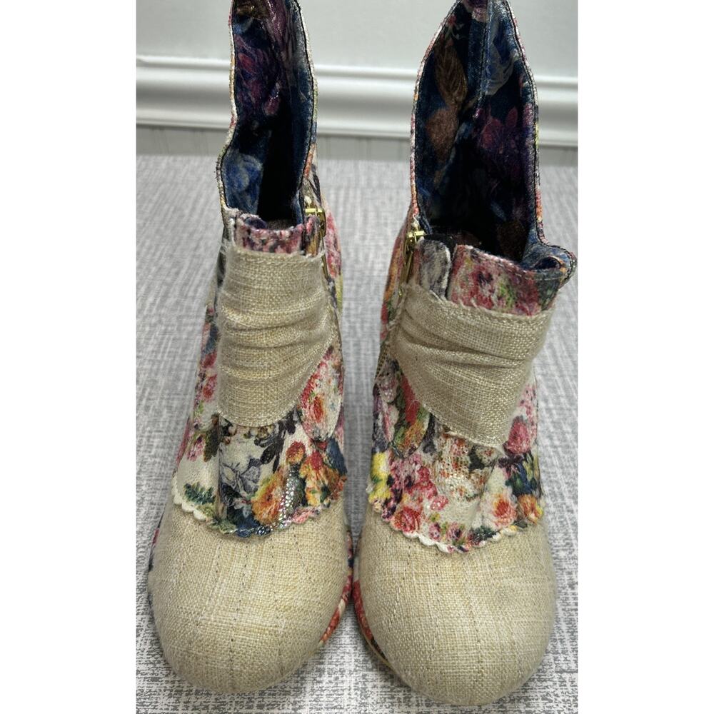 Irregular Choice Miaow Heeled Ankle Boots 38 / 7.5 Cat Floral Brocade Whimsy - Picture 2 of 11